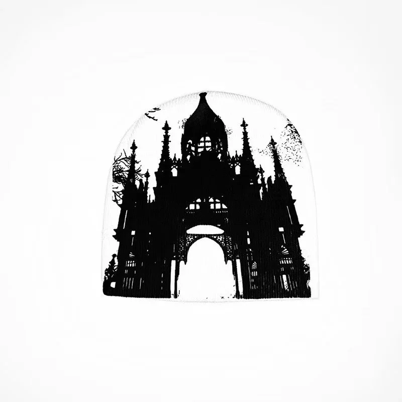 Other Beanie with Gothic Castle Print White White - 1