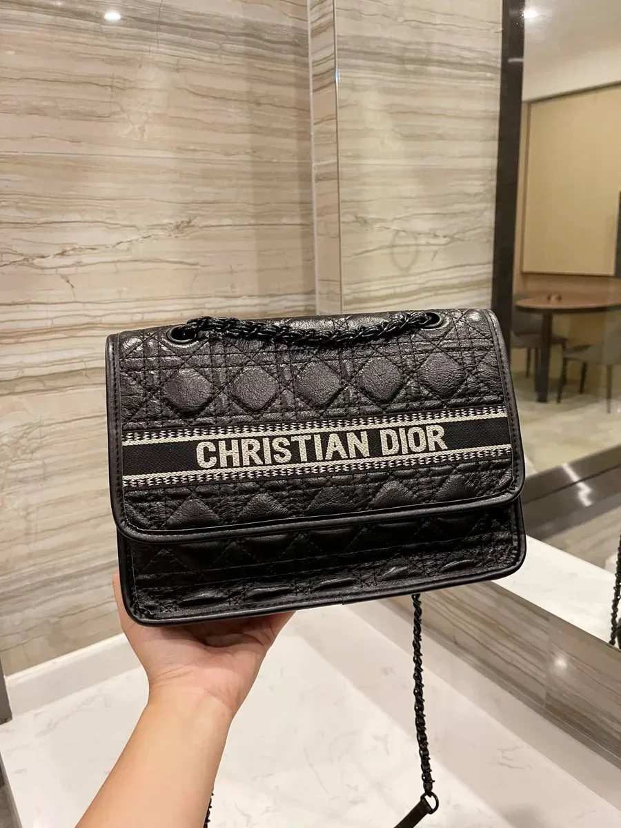 Dior Christian Dior Lady Dior Black Crocodile Grain Leather Bag Black - 1