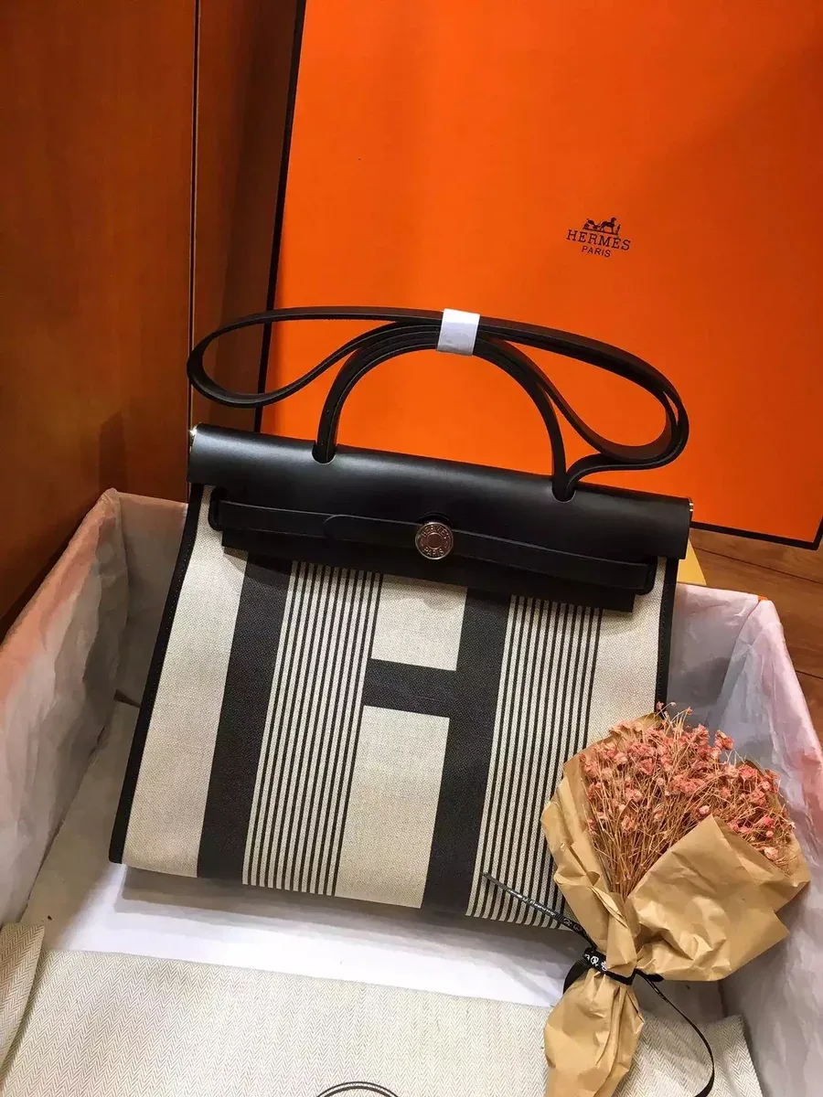 Hermès Hermès Kelly Black & White Canvas Tote Black