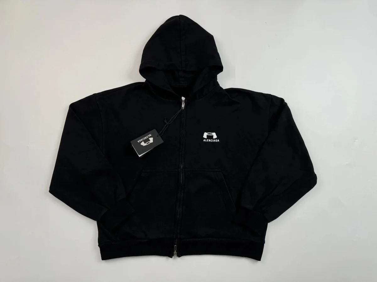 Balenciaga Balenciaga Black Logo Zip-Up Hoodie Black - 1