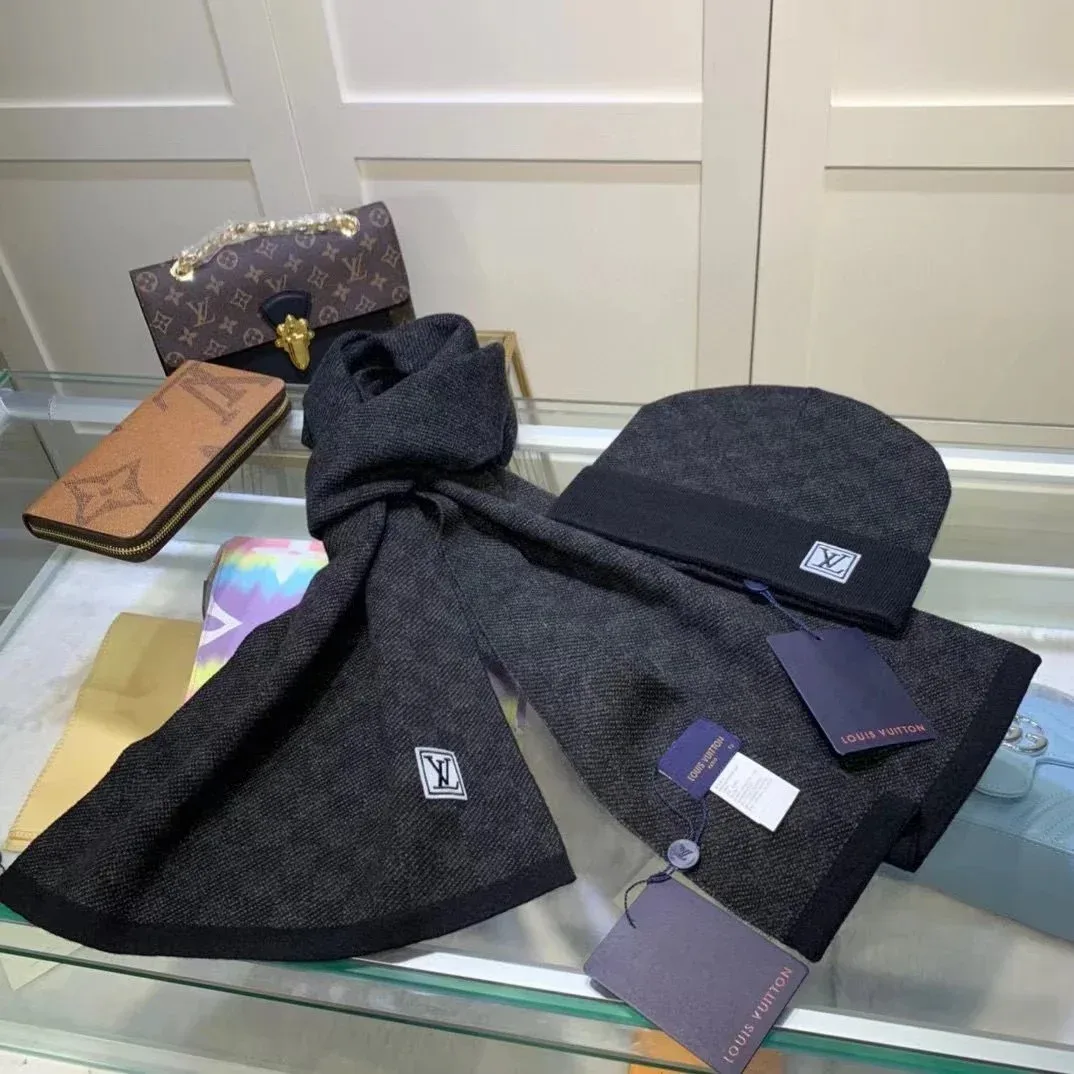 Louis Vuitton Louis Vuitton Monogram Black Scarf & Beanie Set Black