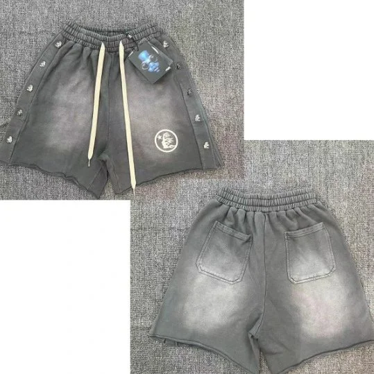 Other Unisex Distressed Denim Shorts with Embroidered Patch Grey - 1