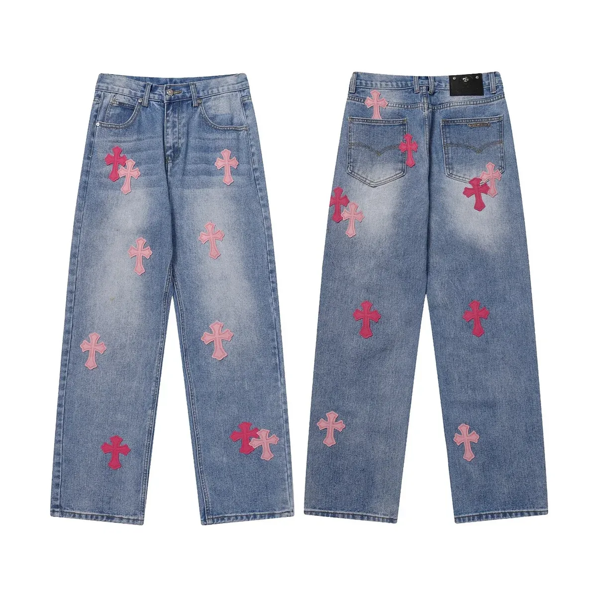 Chrome Hearts Chrome Hearts CH Cross Pink/Red Cross Light Wash Jeans Blue