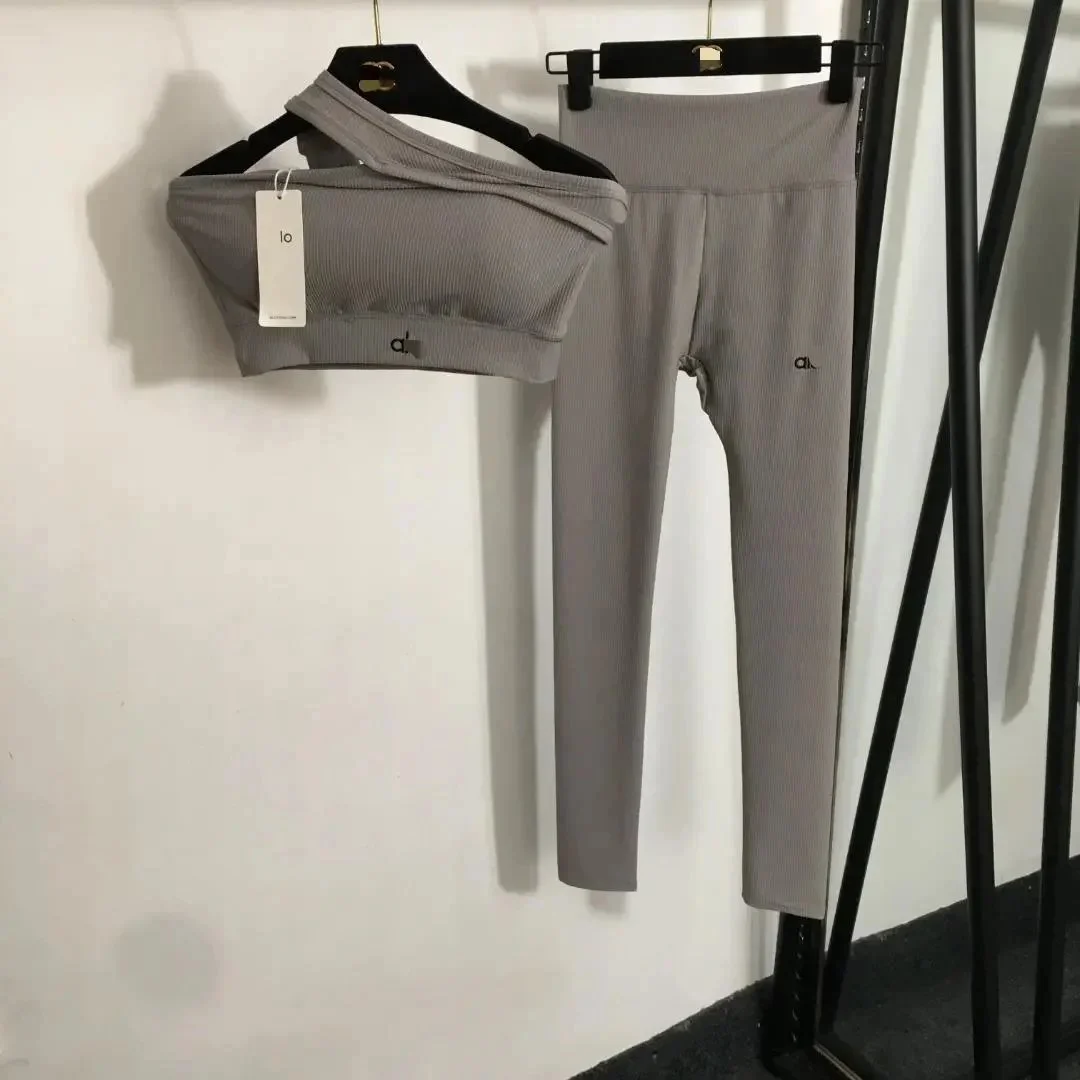 Other Gray Ribbed Sports Set with Asymmetrical Top Grey - 1