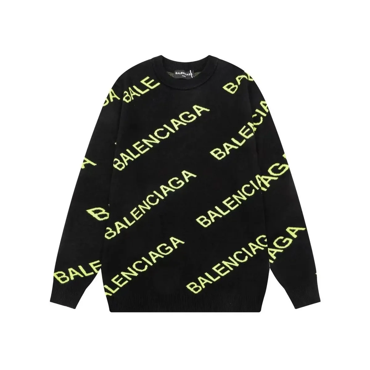 Balenciaga Balenciaga All-Over Logo Knit Sweater Black/Neon Yellow Black - 1