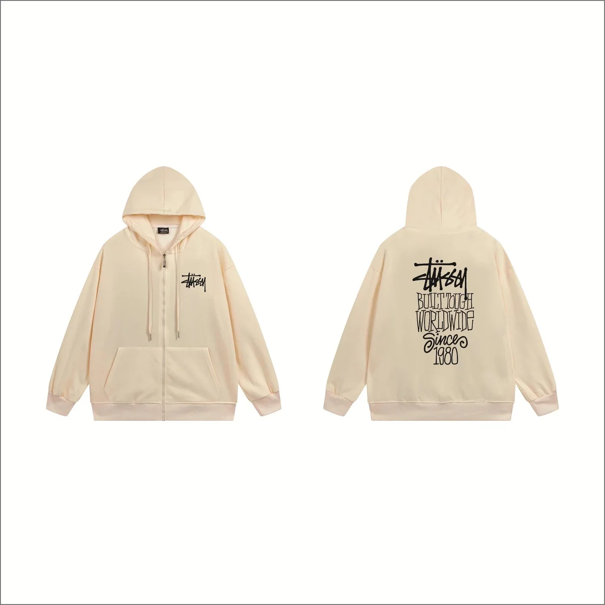 Stussy Stussy Basic Logo Zip-Up Hoodie Apricot Beige - 1