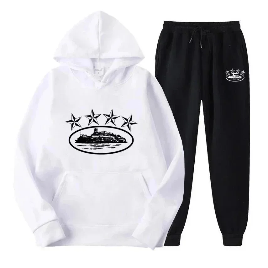 Other White & Black Hoodie & Jogger Set DD-004 White - 1