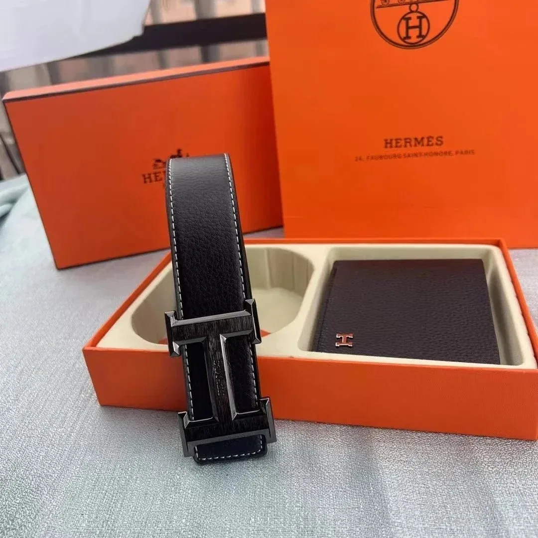 Hermès Hermès Hermès H Belt & Wallet Set Black Black