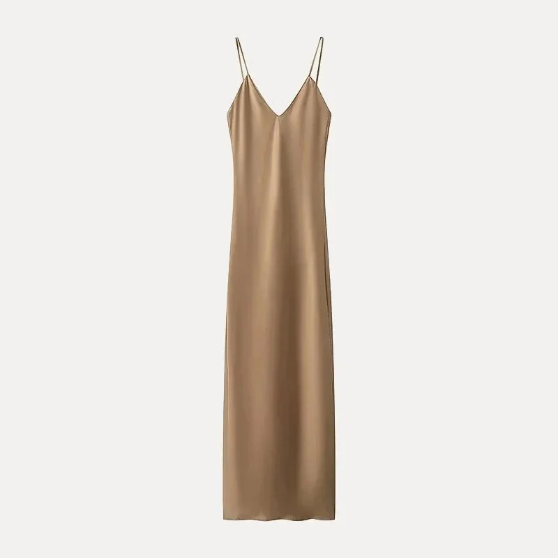 Other Unisex Brown Silk Slip Dress Brown - 1