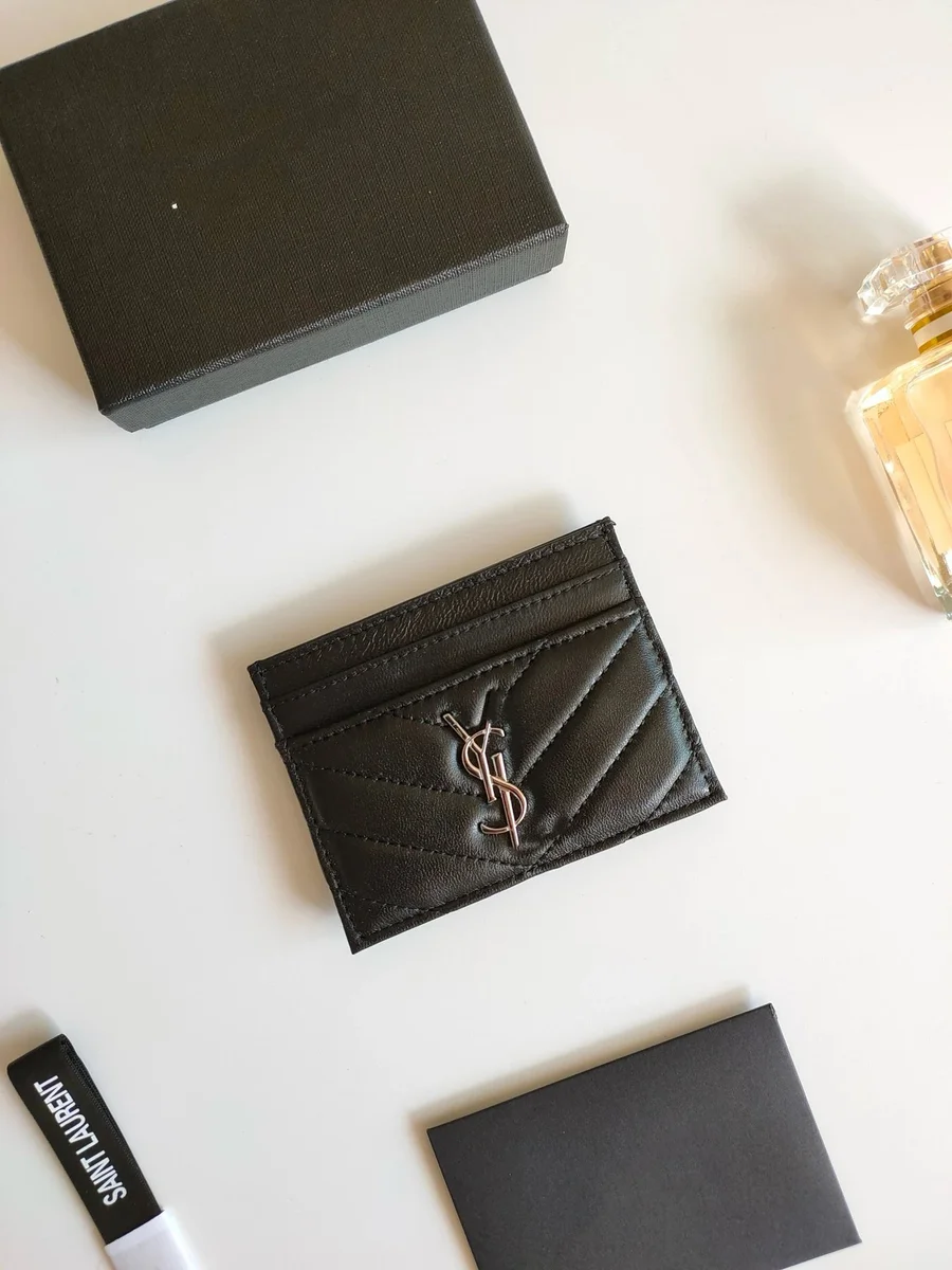 Saint Laurent Saint Laurent YSL Black Leather Card Holder Black - 1