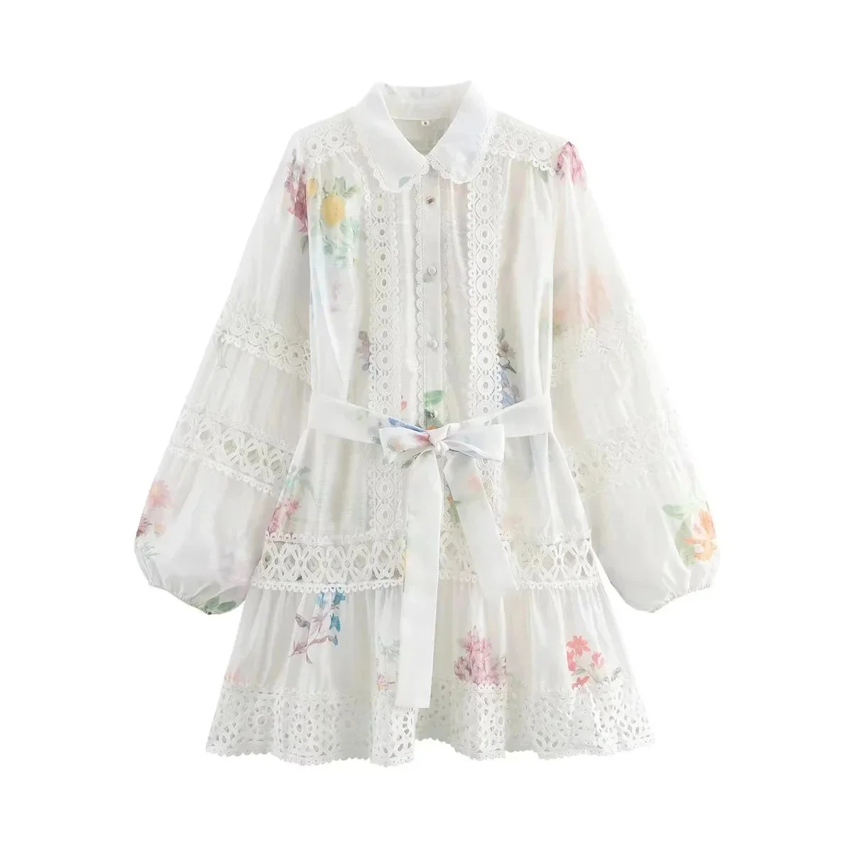 Other Floral Print Lace Detail Dress White White - 1