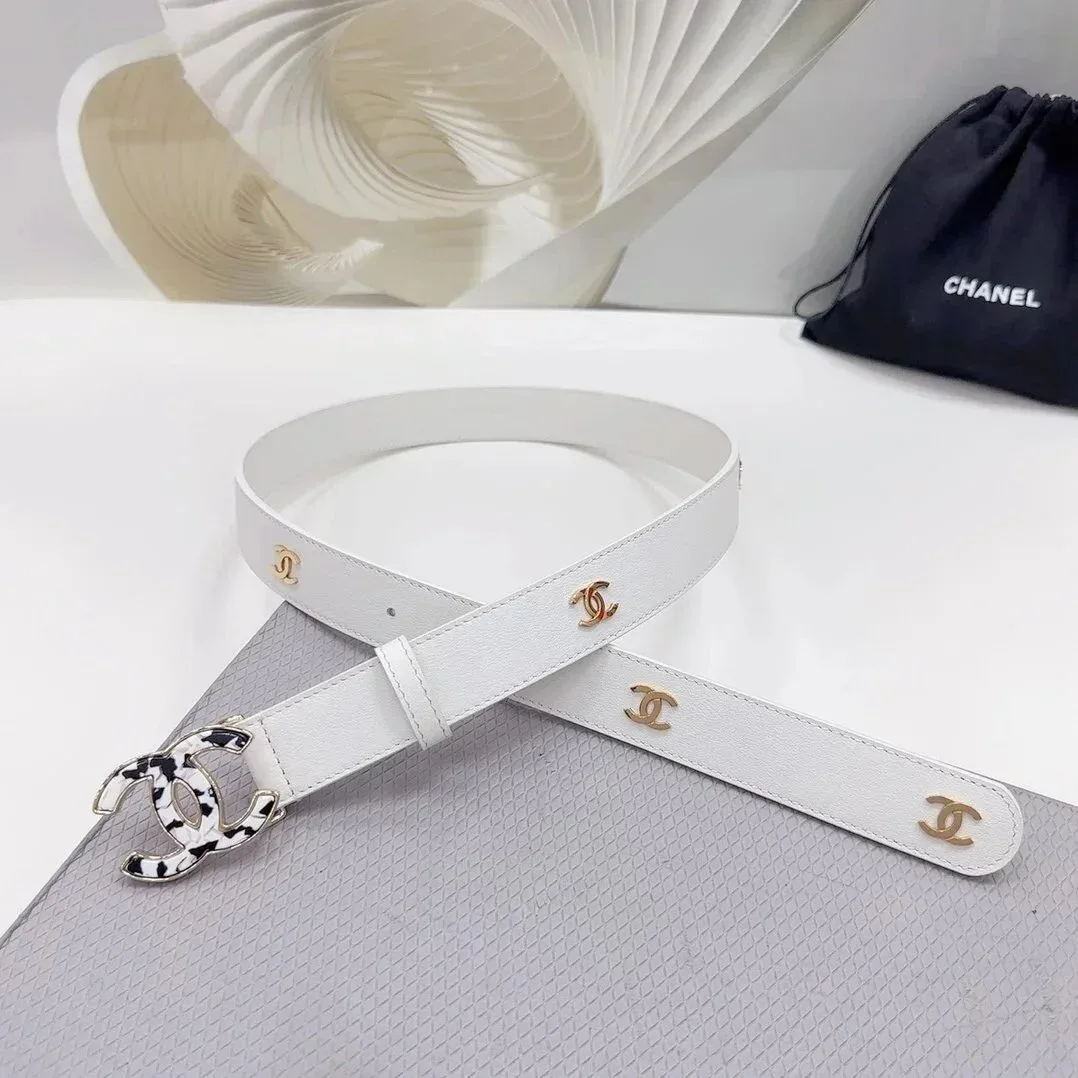 Chanel Chanel White CC Logo Belt White