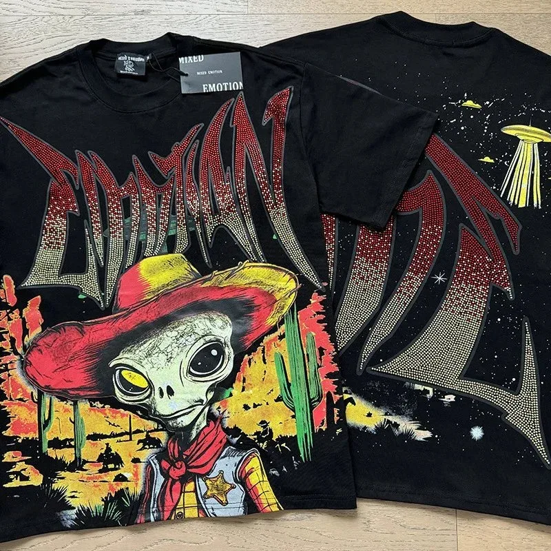 Other Unisex Alien Cowboy Graphic T-Shirt Black Black - 1