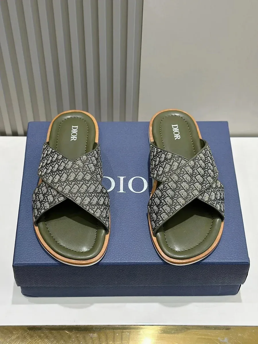 Dior Dior Dior Oblique Olive Slide Sandal Green