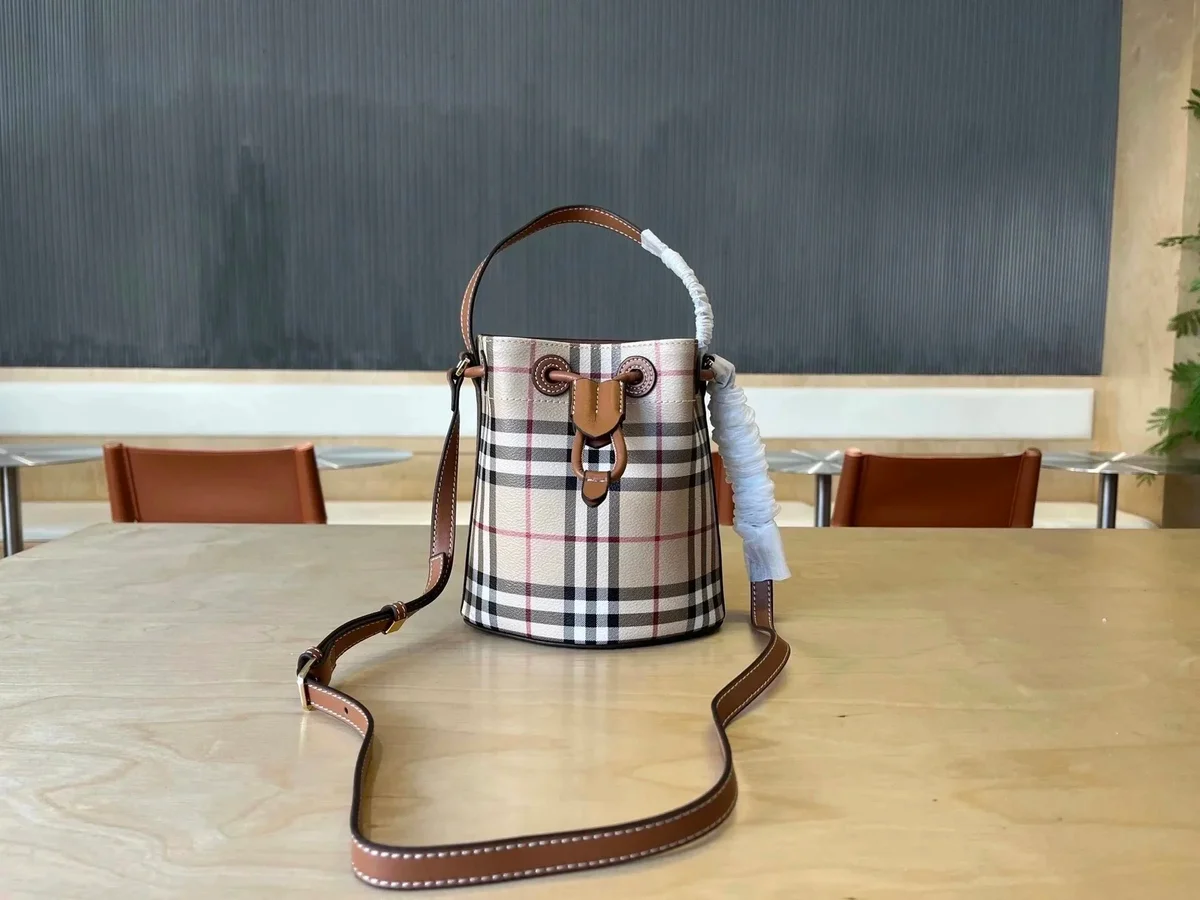 Burberry Burberry TB Monogram Check Small Bucket Bag Beige - 1