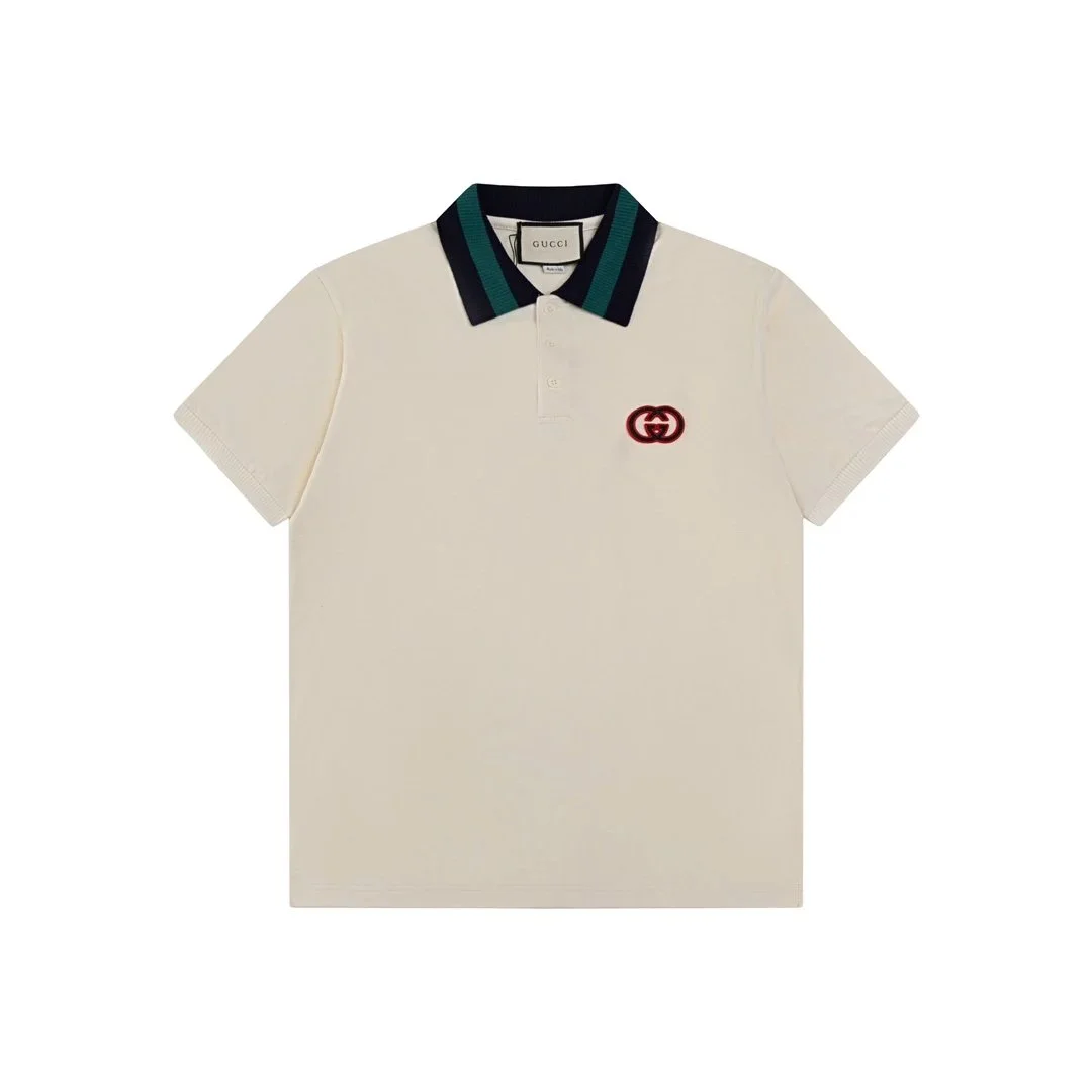 Gucci Gucci Polo Bear Polo Shirt Cream Green Collar Men Cream - 1