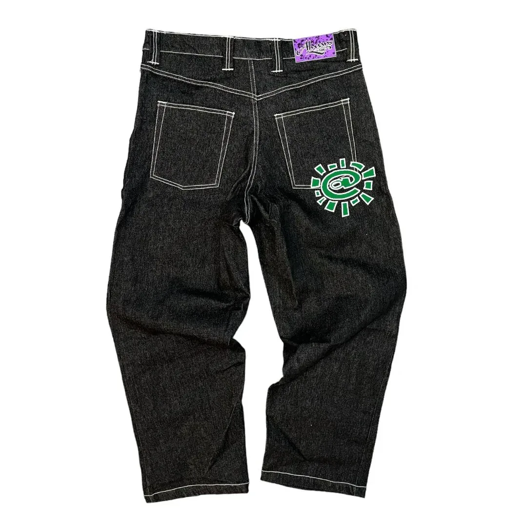 Other Black Denim Jeans with Green Sun Logo AD306 Black - 1