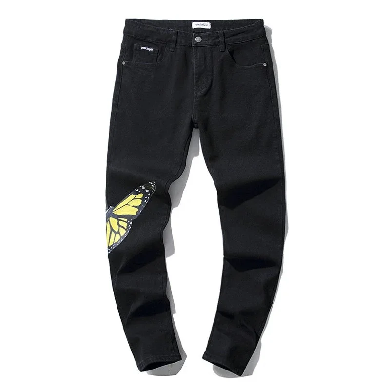 Other Black Butterfly Print Slim Fit Jeans Black - 1