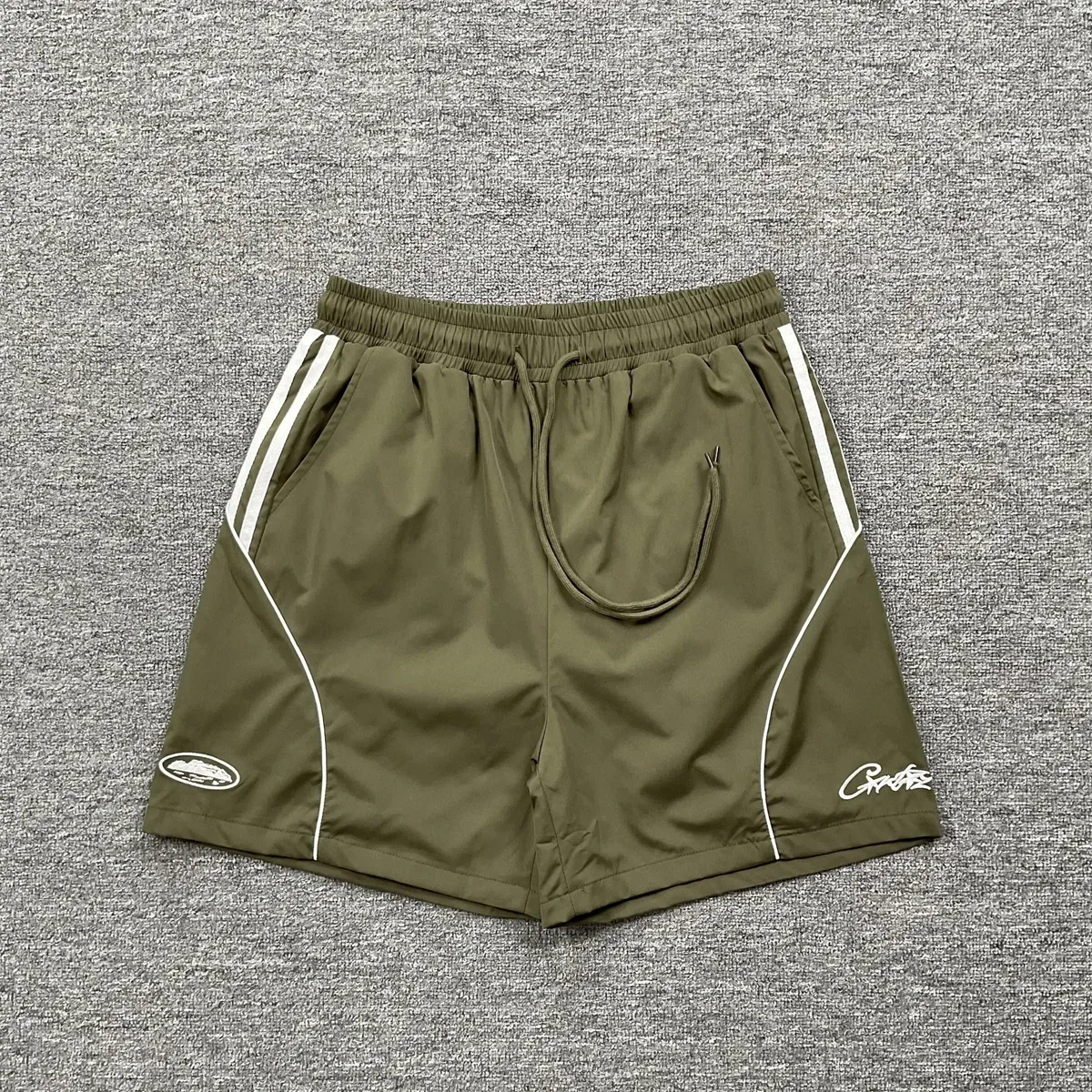 Other Olive Green Gradient Shorts with White Stripes and Logo Green - 1