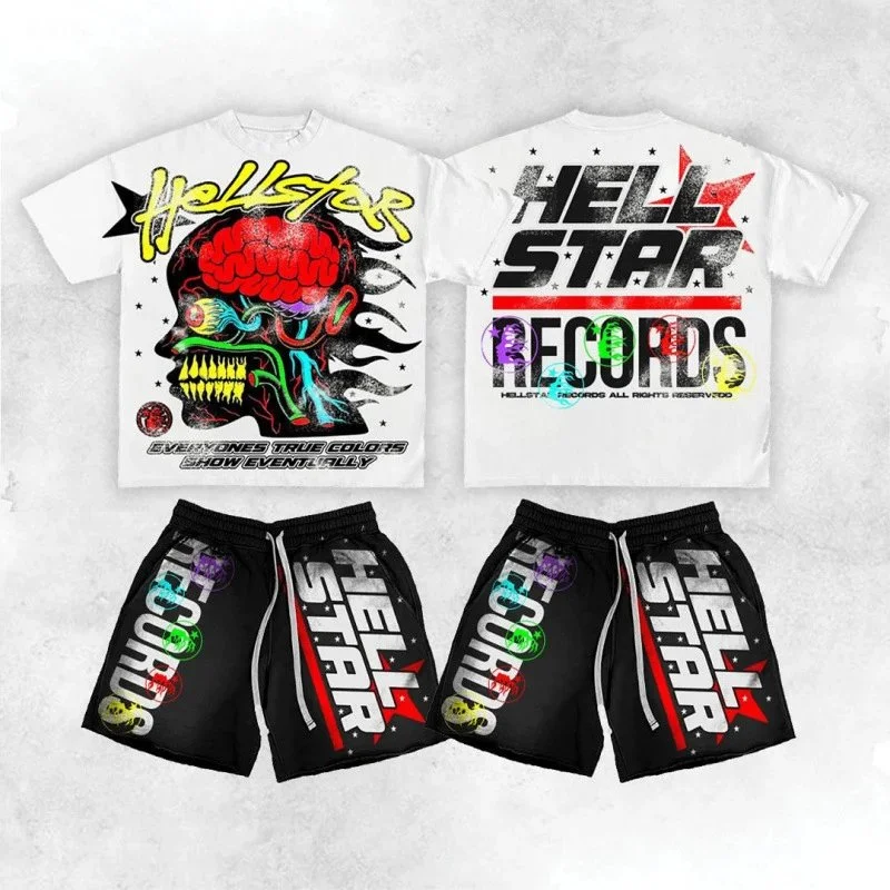Hellstar Hellstar Studios White 'Brain' T-Shirt & Black Shorts Set White