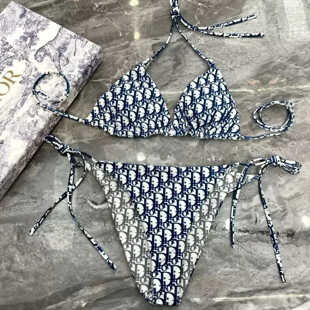 Dior Dior Classic Logo Blue & White Bikini Set Blue