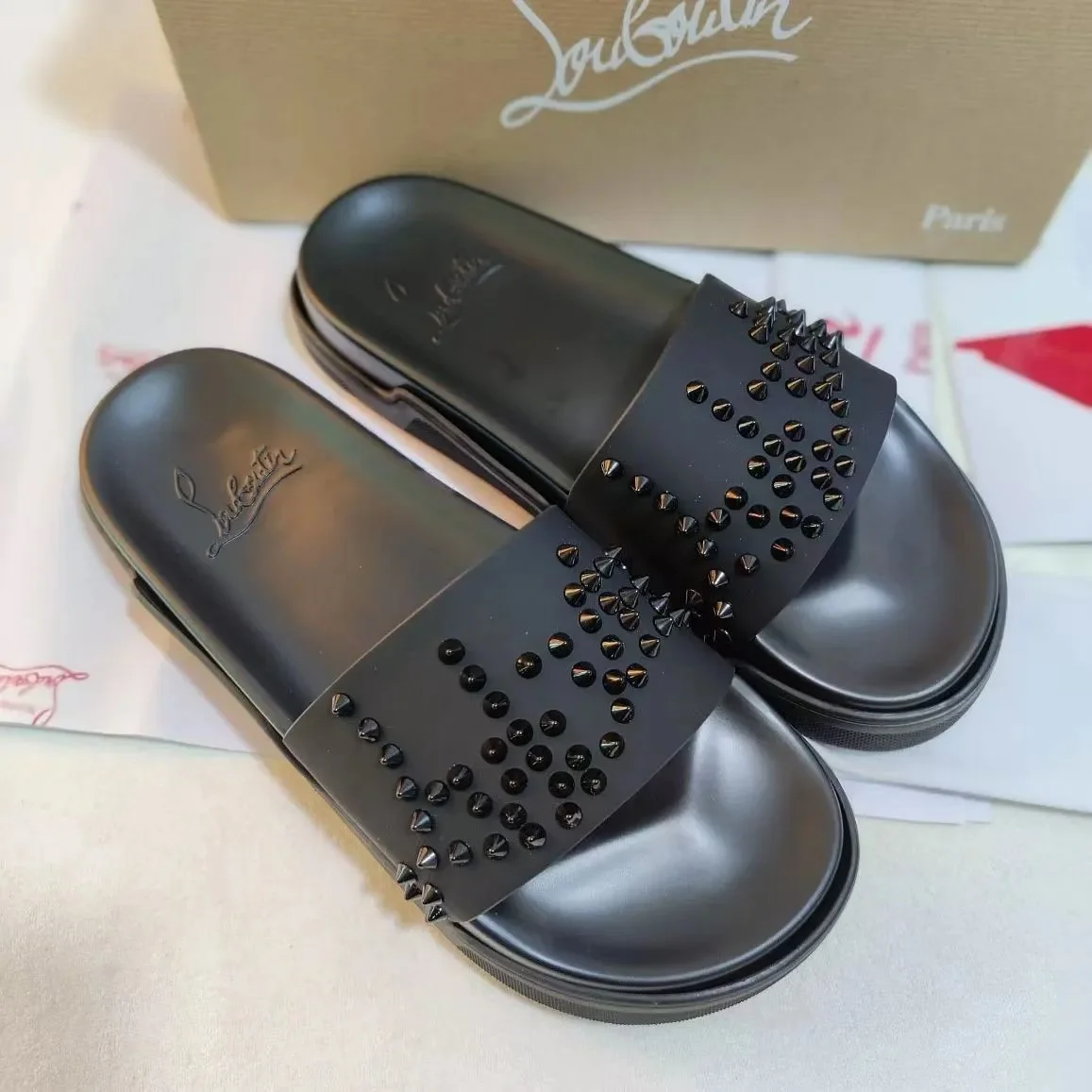 Christian Louboutin Christian Louboutin Spike Slide Sandals Black Black - 1