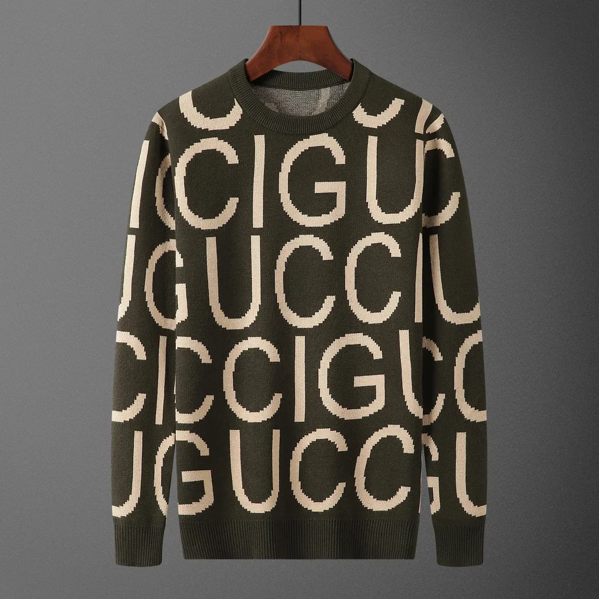 Gucci Gucci GG Supreme Olive Green/Beige Knit Sweater Green