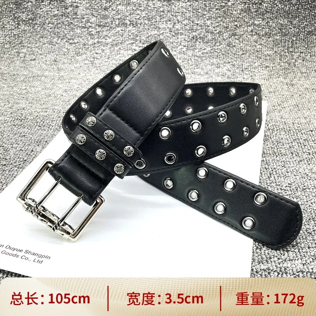 Other 【十字钉双针扣】黑色铆钉腰带 Black - 1