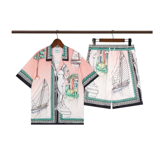 Other Unisex Printed Shirt & Shorts Set Pink - 1