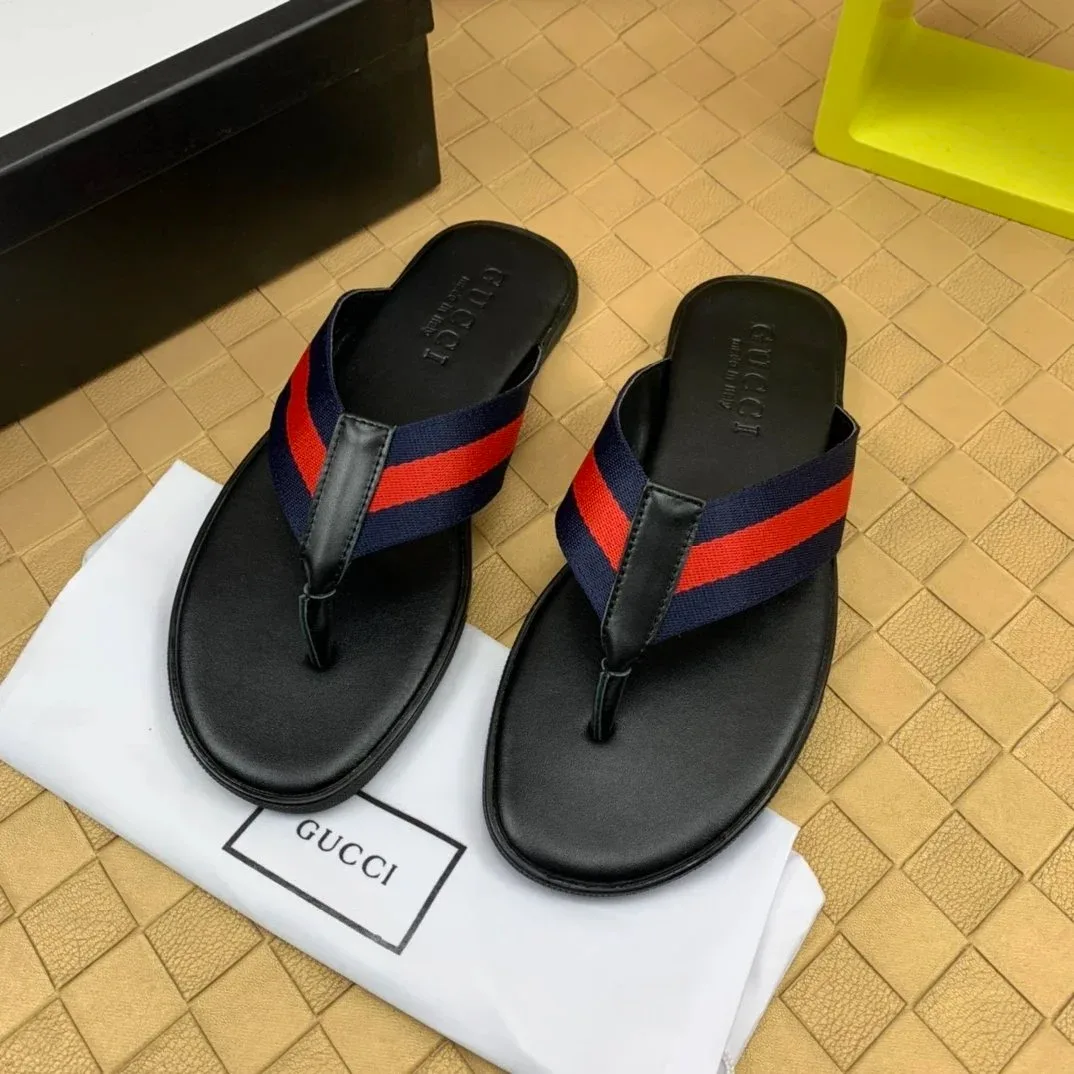 Gucci Gucci Navy/Red Stripe Flip-Flops Slippers Black
