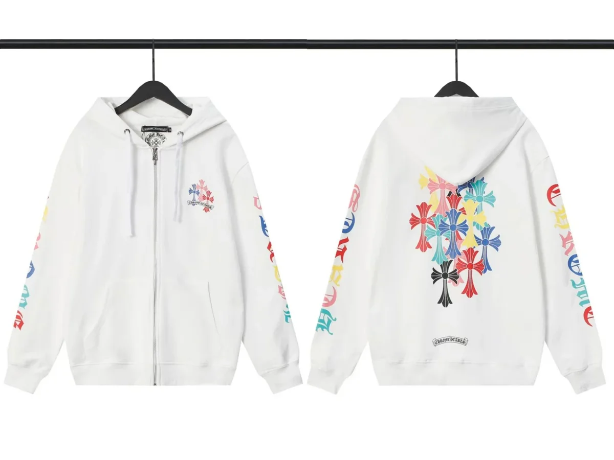 Chrome Hearts Chrome Hearts CH Cross White Multi-Color Zip-Up Hoodie White