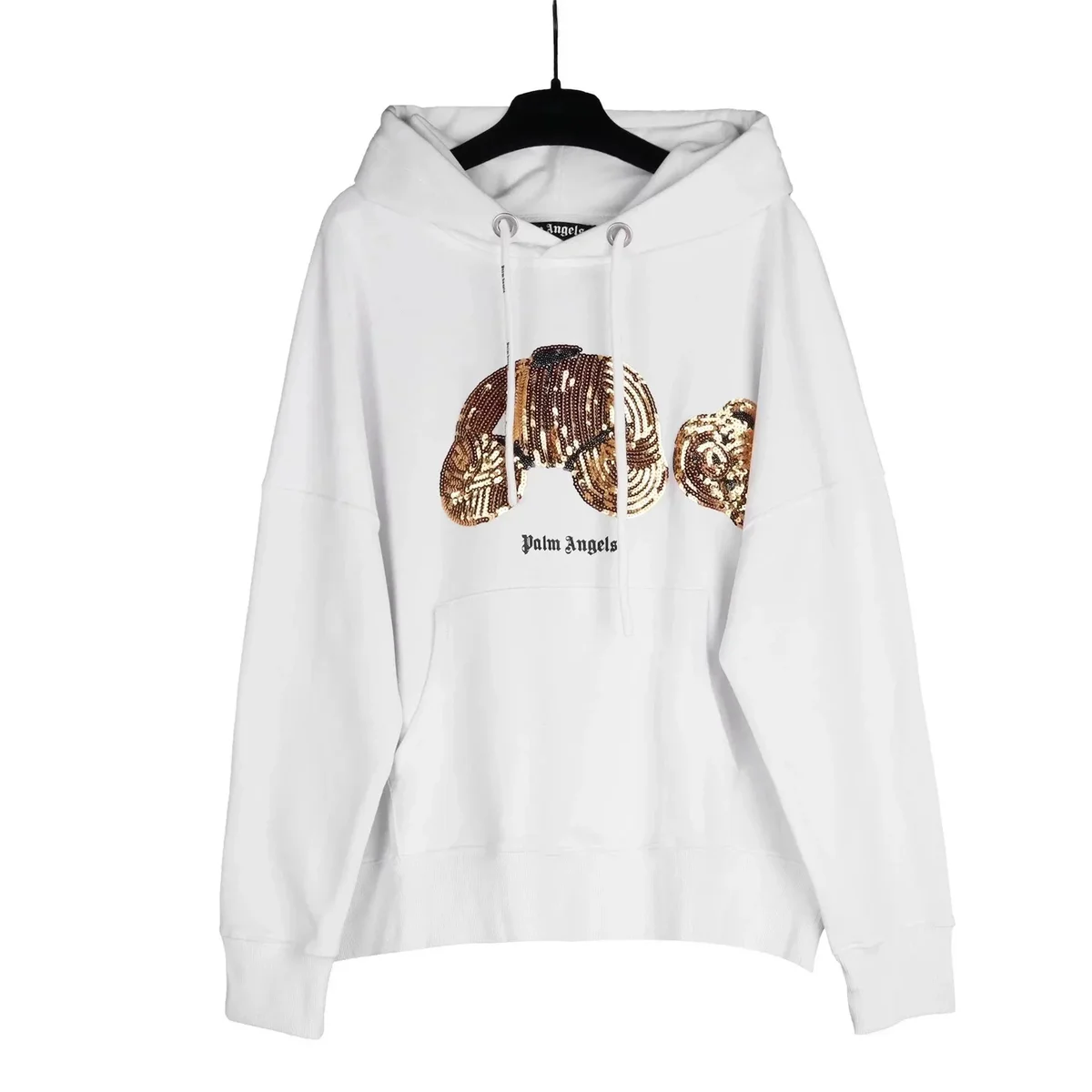 Palm Angels Palm Angels Bear White Gold Sequin Hoodie White - 1