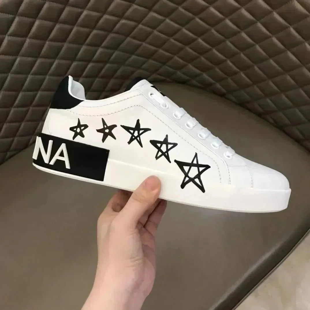 Other White with Black Star Print Platform Sneakers White - 1
