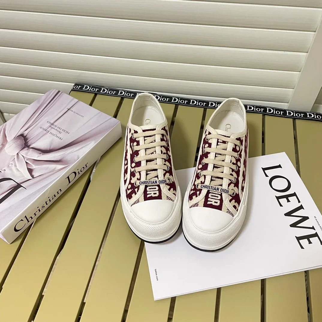 Dior Christian Dior Lady Dior Monogram Canvas Sneakers Burgundy/White White - 1