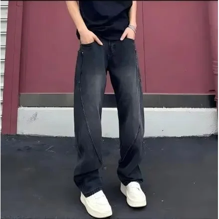 Other Washed Black Diagonal Seam Denim Trousers Black - 1