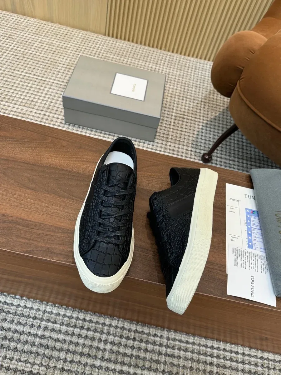 Tom Ford Tom Ford Black Crocodile Texture Sneakers Black