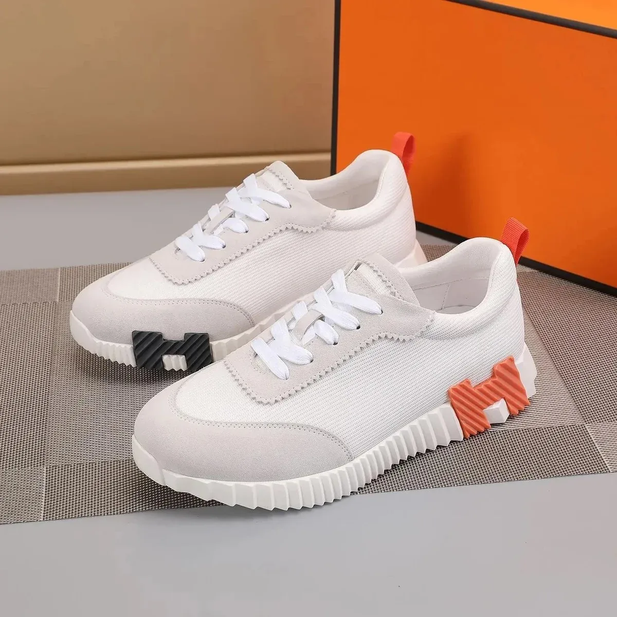 Other Unisex White & Orange Sneakers with Textured Accents White - 1
