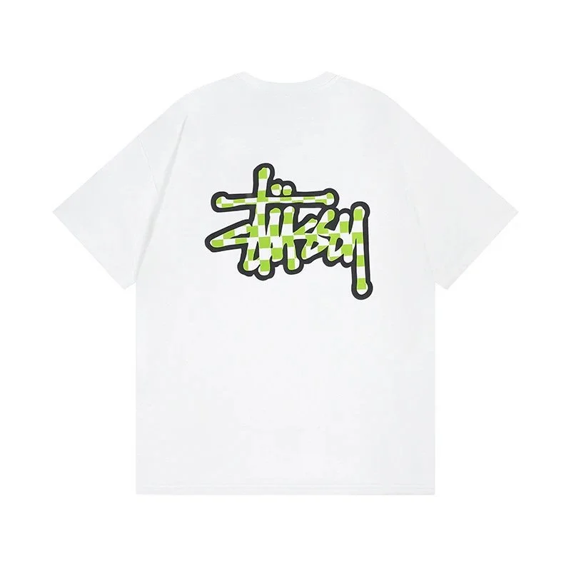 Stussy Stussy Basic Logo White/Green Checkered T-Shirt White - 1