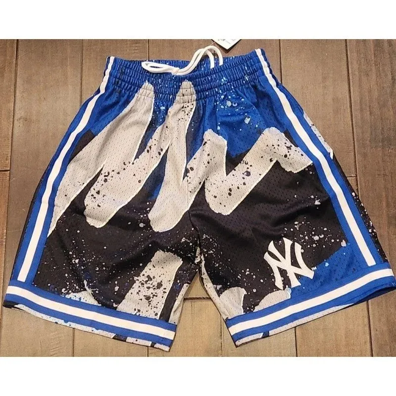 Other New York Yankees Shorts Blue/White Paint Splatter Basketball Shorts Blue - 1