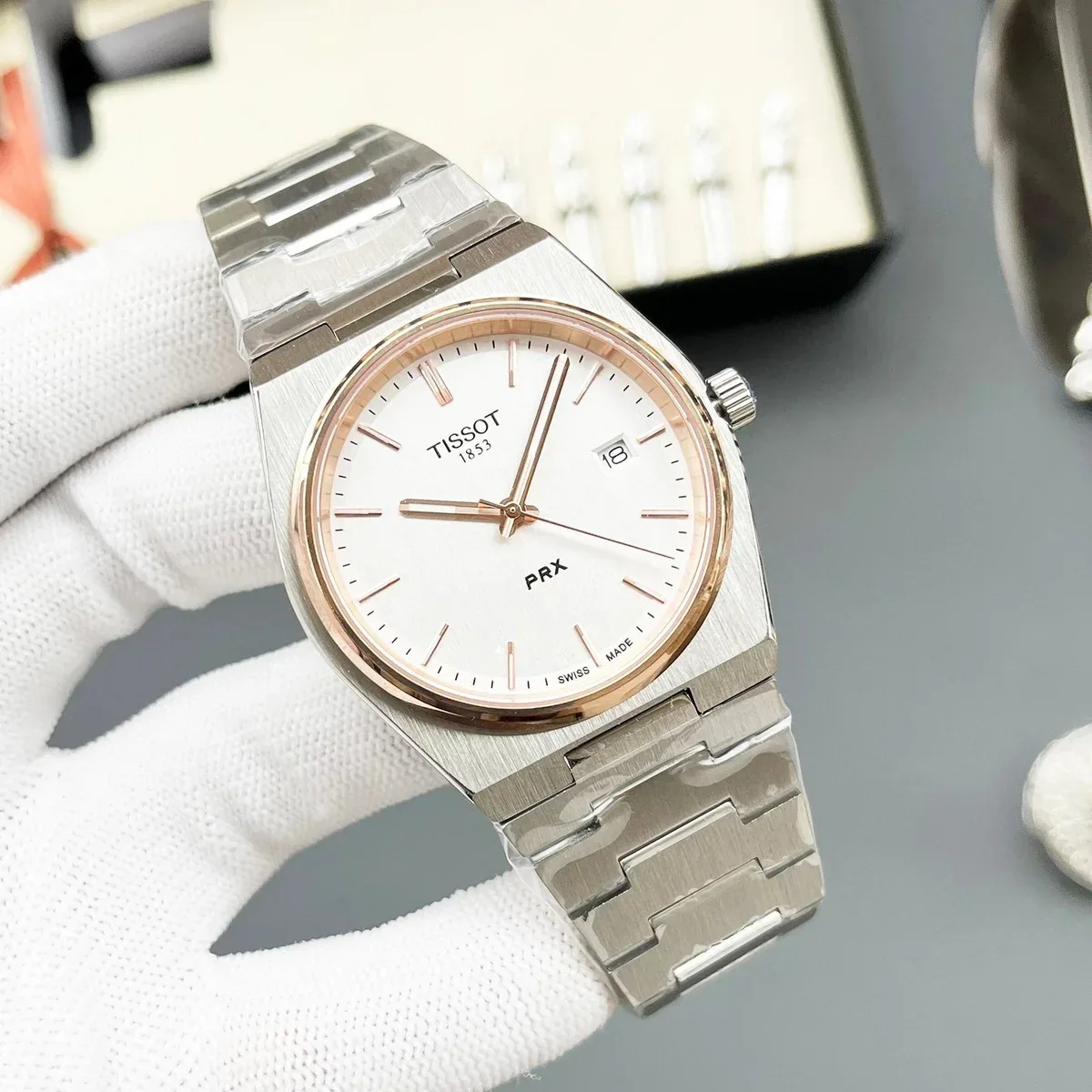 Tissot Tissot PRX White Dial Silver & Rose Gold Watch Silver - 1
