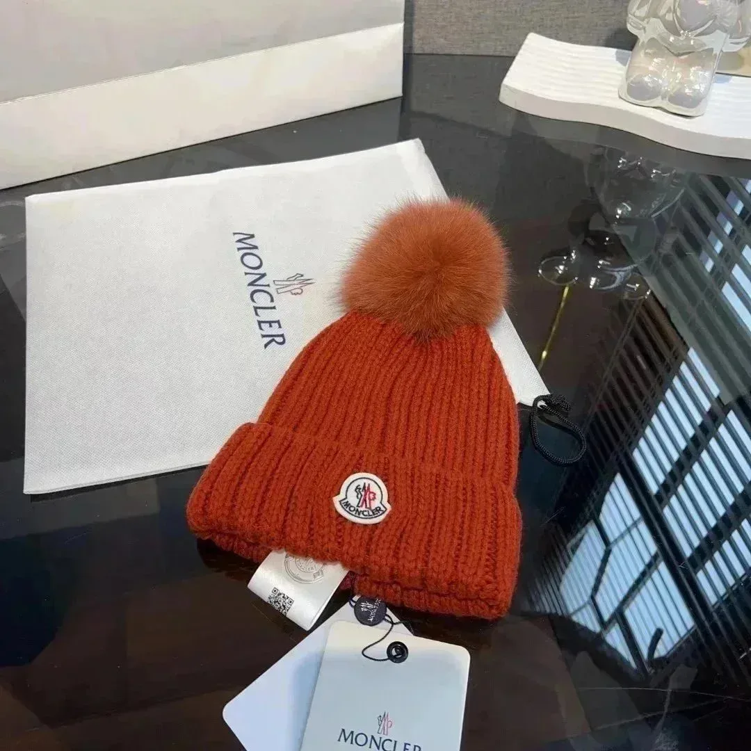 Moncler Orange Pom-Pom Beanie Hat