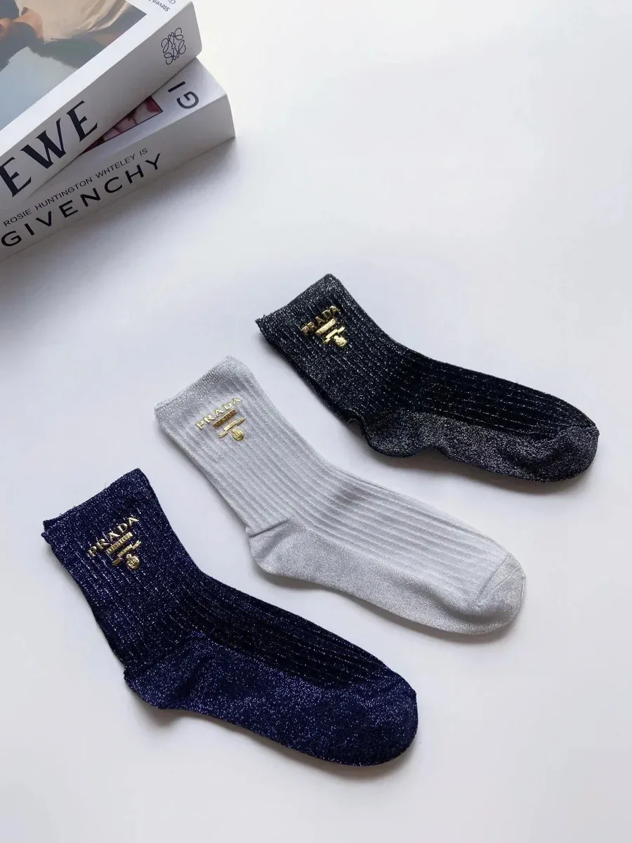 Prada Prada Gold Logo Sparkle Socks Silver - 1