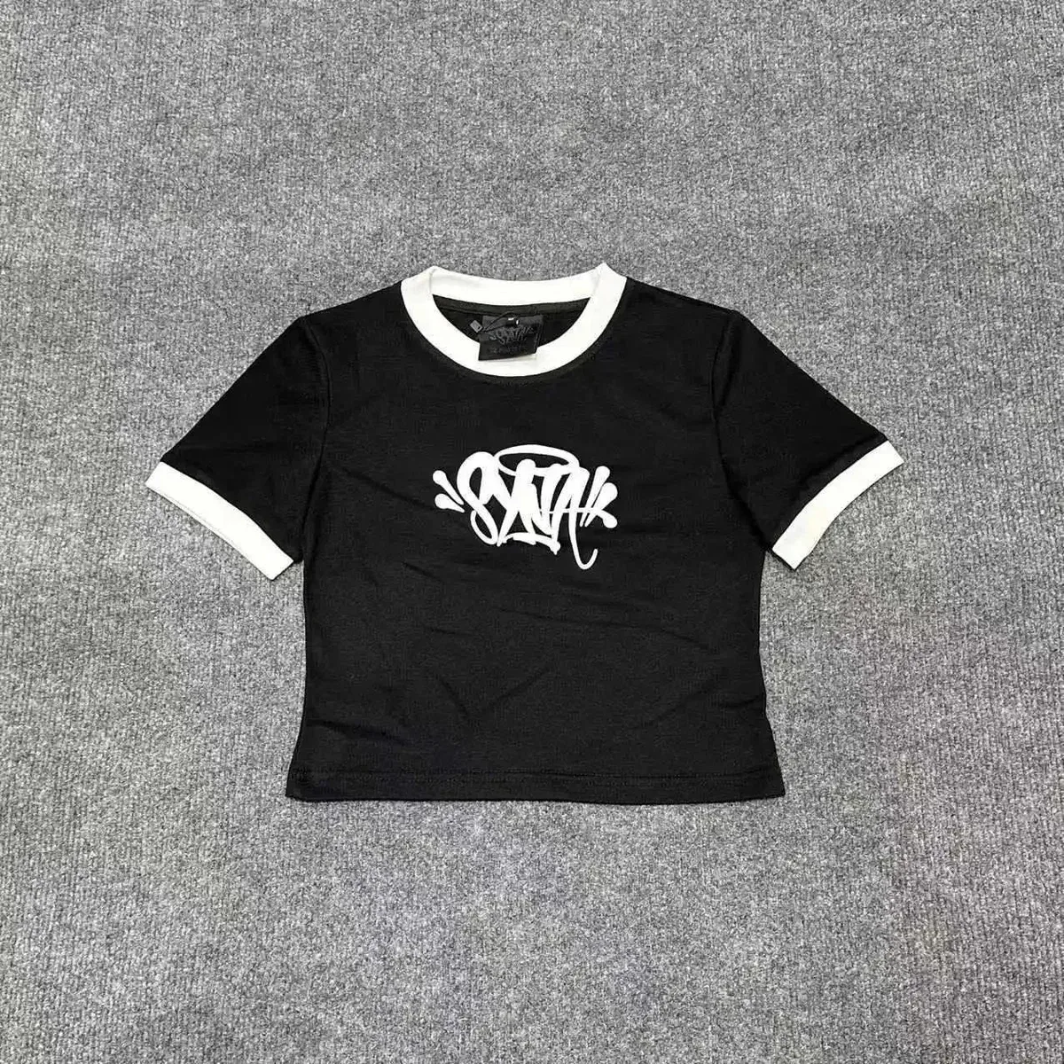 Other Black White Logo Print Crop Top T-Shirt Black - 1