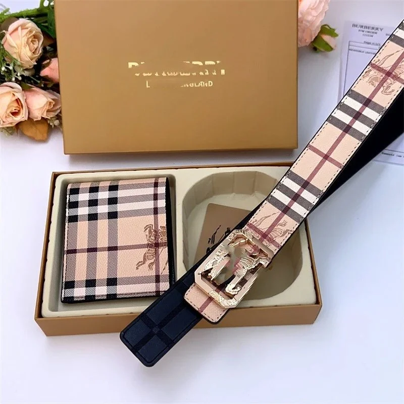 Burberry Burberry Classic Check Belt & Wallet Set in Beige/Navy Beige - 1