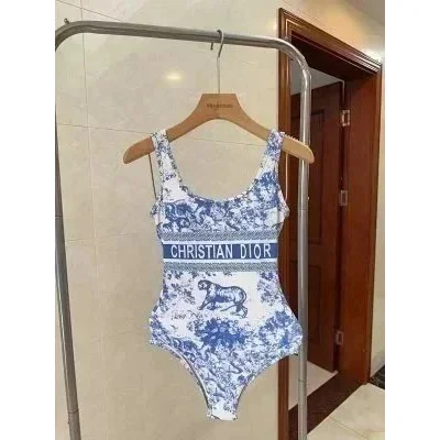 Dior Christian Dior Dior Oblique Blue and White One-Piece Swimsuit Multicolor