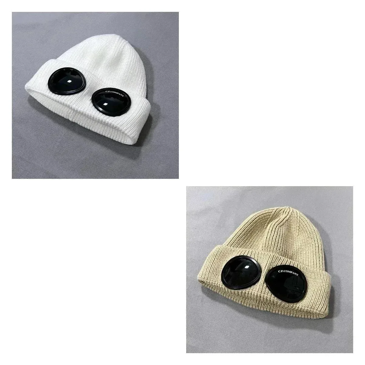 C.P. Company Goggle Beanie White + Khaki