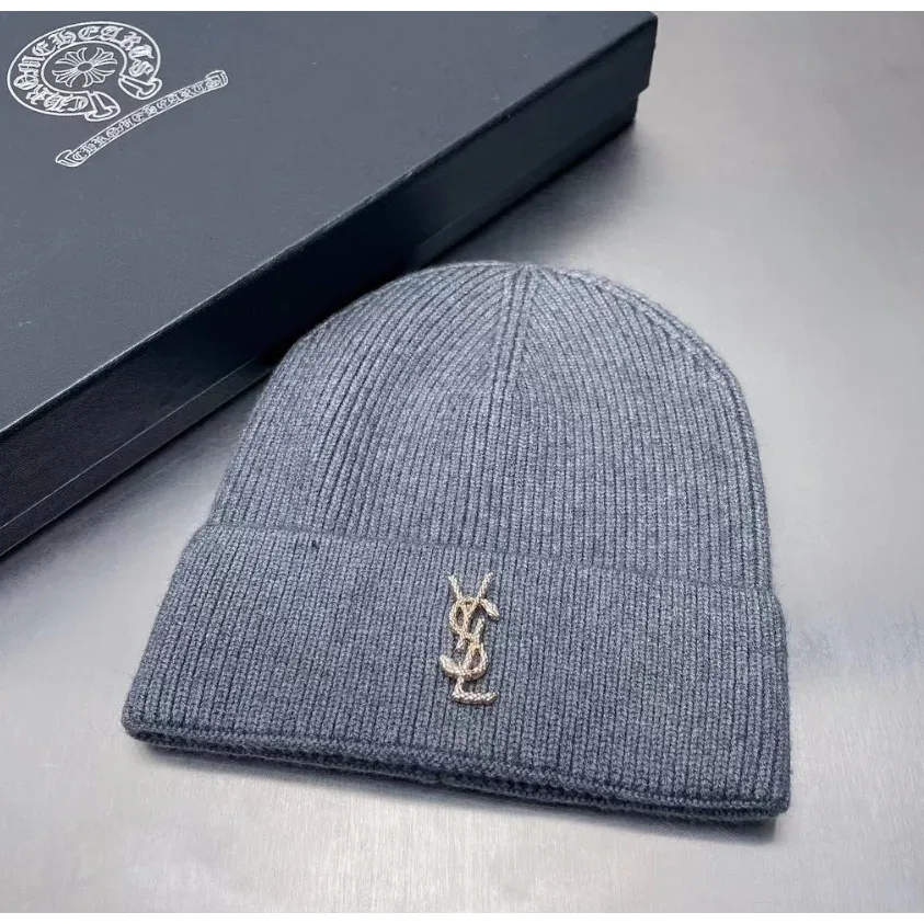 Saint Laurent Saint Laurent YSL Grey Beanie Hat Grey