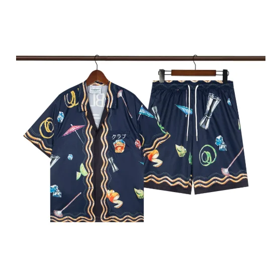 Other Unisex Club Print Shorts Set Navy Casual Navy - 1