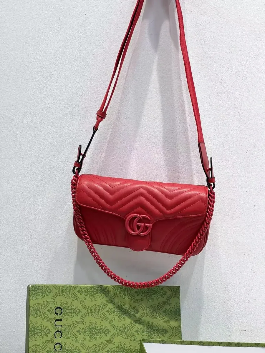 Gucci Gucci GG Marmont Red Quilted Shoulder Bag Red