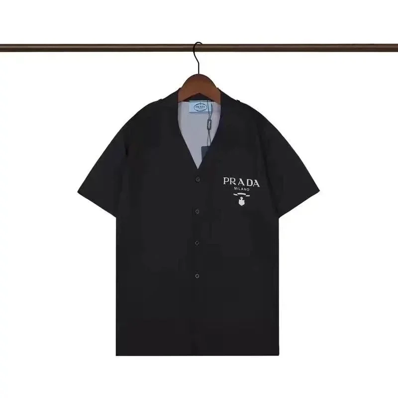 Prada Prada Black Logo Embroidered Short Sleeve Shirt Black - 1